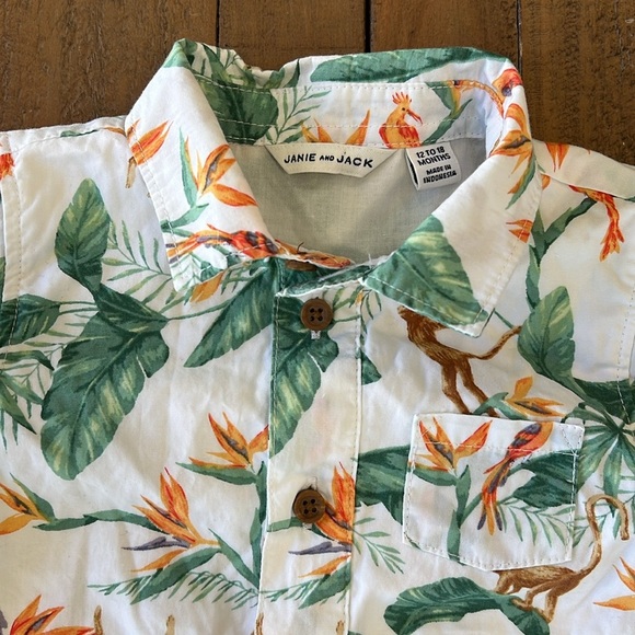 Janie and jack tropical monkey short sleeve button front romper - Picture 3 of 6
